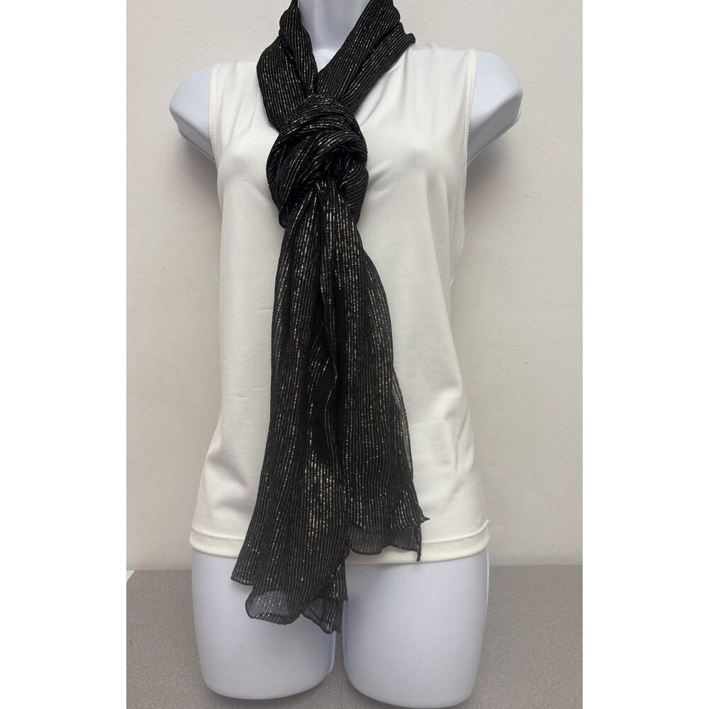 Black And Metallic Silver Large Women’s Rectangular Scarf, Rayon Blend, 22”x84”